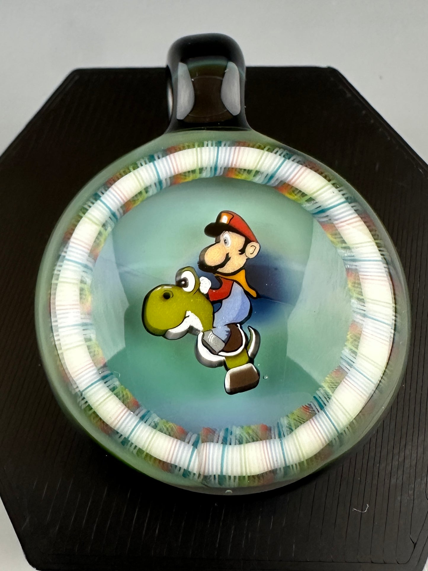 Blue & green M riding Yosh pendant