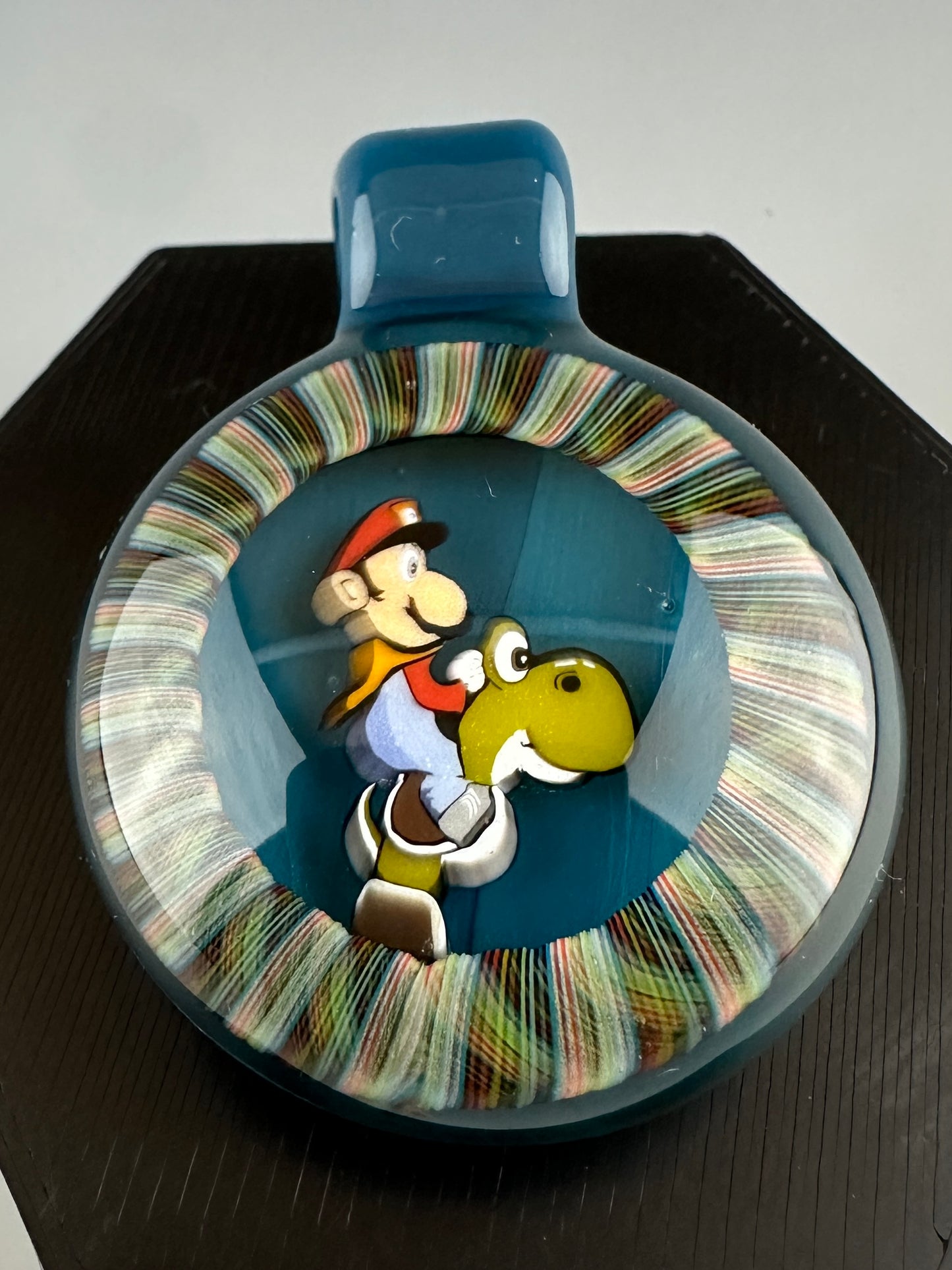 Blue M riding Yosh pendant
