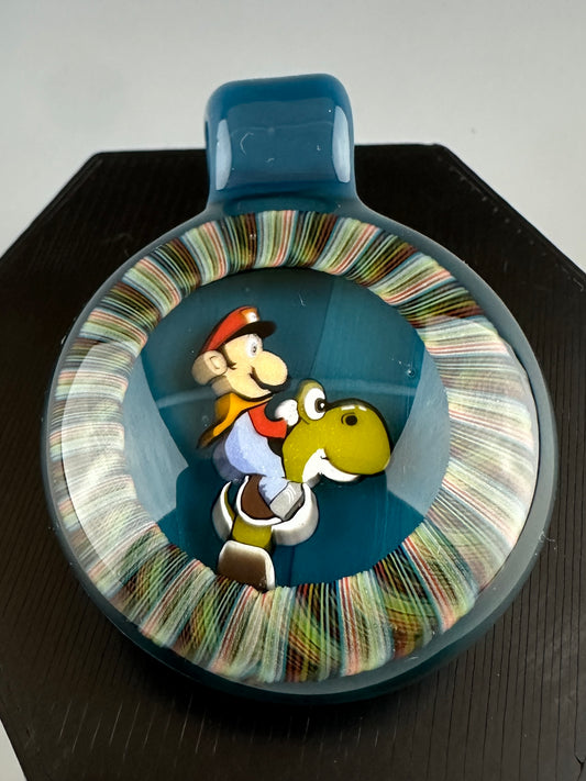 Blue M riding Yosh pendant